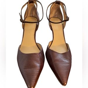 Brown leather heels 8 M ankle strap